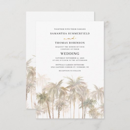 Kustpalm Trees Wedding Kaart (Voorkant / Achterkant)