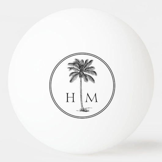 Kustpalm zwart-wit monogram pingpongbal (Voorkant)