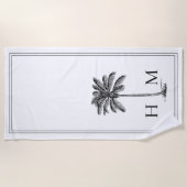 Kustpalm zwart-wit monogram strandlaken (Voorkant)