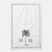 Kustpalm zwart-wit monogram theedoek (Verticaal)