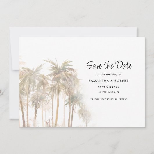 Kustpalmbomen en QR-code bruiloft Save The Date (Voorkant)