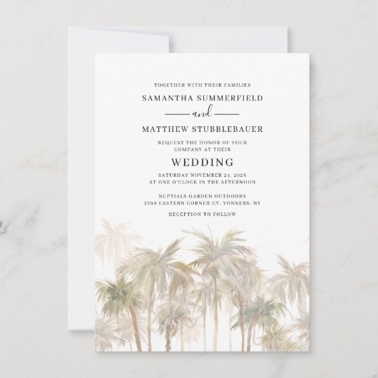 Kustpalmbomen Moderne Waterverf bruiloft Kaart (Voorkant)