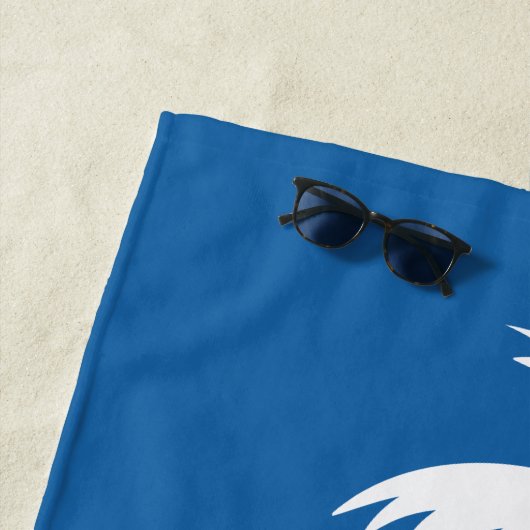 Kustpalmbomen monogram familienaam blauw groen strandlaken (In situ)