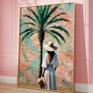 Kustpalmboom Reizen Muurkunst | Mediterraan Poster
