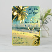 Kustpalmboom Tropische Hawaïaanse strand bruiloft Folie Uitnodiging (Staand Voorkant)