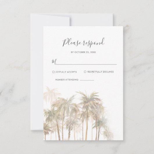 Kustpalmen Waterverf Bestemming Bruiloft RSVP Kaartje (Voorkant)