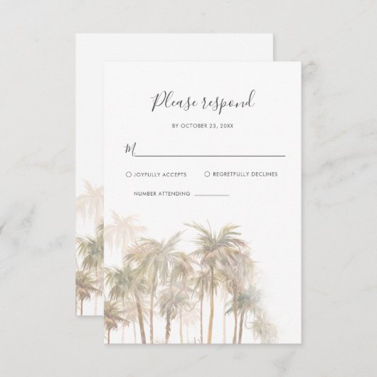 Kustpalmen Waterverf Bestemming Bruiloft RSVP Kaartje (Voorkant / Achterkant)