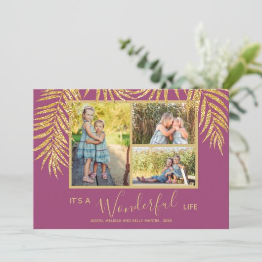 Kustpalms Kaart kerstfeestdag met collage-foto's (Staand voorkant)