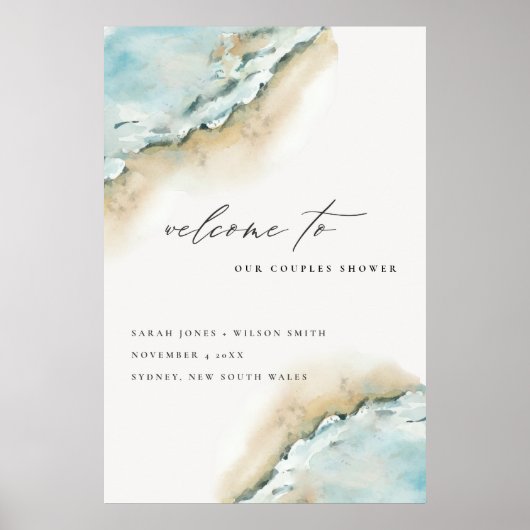 Kustparen voor Zee met golfband — Welkom Poster (Voorkant)