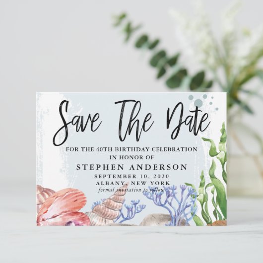 Kustpartij waterverf 40e verjaardag save the date (Staand voorkant)
