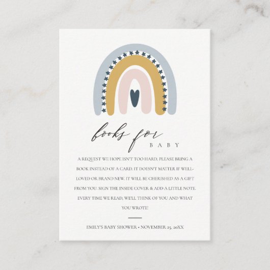 KUSTPINK HEART RAINBOW BOOK VERZOEK BABY SHOWER INFORMATIEKAARTJE (Voorkant)