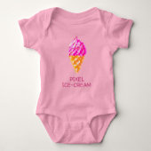 KUSTPIXEL MET 8 BITS ART PINK ICE CREAM GEEK BABY  ROMPER (Voorkant)