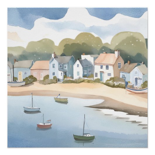 kustplaats | Airy Beachy Waterverf schilderij Perfect Poster (Voorkant)