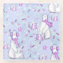 KUSTPOLAIRE BEREN MET CHRISTMAS PRESENTS GLAZEN ONDERZETTER