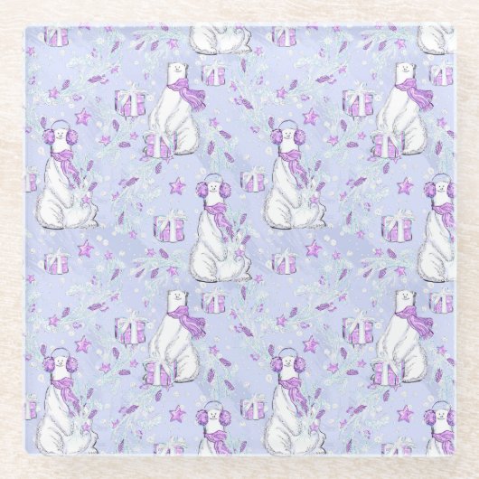 KUSTPOLAIRE BEREN MET CHRISTMAS PRESENTS GLAZEN ONDERZETTER (Voorkant)