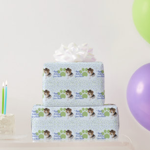 KUSTPOPPY DOG PET PAW PRINT BLUE GREEN CUSTOM CADEAUPAPIER
