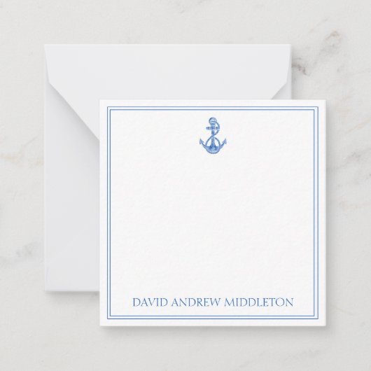 Kustpreppy Blauw en Wit Anker Gepersonaliseerd Notitiekaartje (Voorkant)