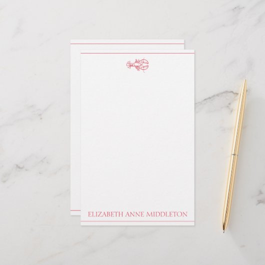 Kustpreppy Red en White Lobster gepersonaliseerd Briefpapier (Voorkant / Achterkant in situ)