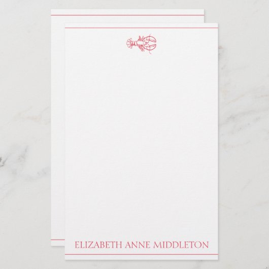 Kustpreppy Red en White Lobster gepersonaliseerd Briefpapier (Voorkant / Achterkant)