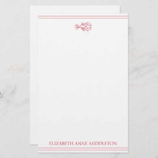 Kustpreppy Red en White Lobster gepersonaliseerd Briefpapier (Voorkant / Achterkant)