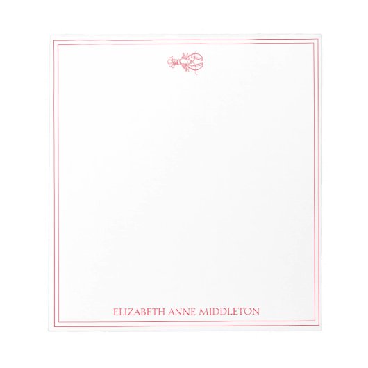 Kustpreppy Red en White Lobster gepersonaliseerd Notitieblok (Voorkant)