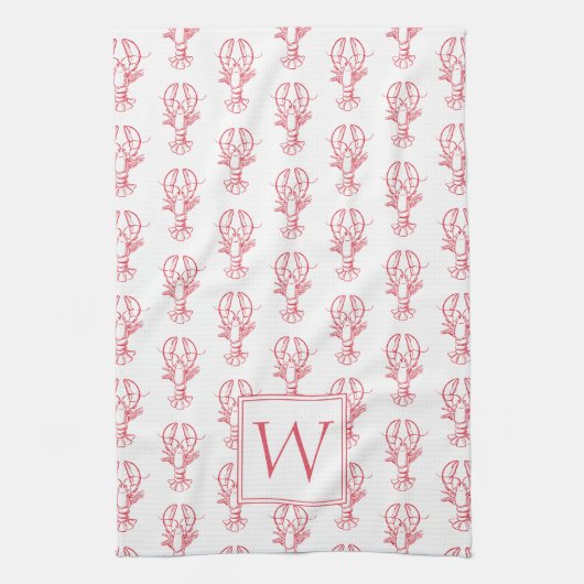 Kustpreppy rode en witte kreeften Monogram Theedoek (Verticaal)