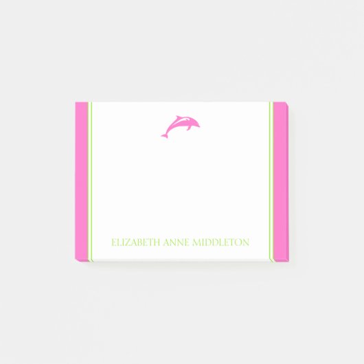 Kustpreppy roze en groene dolfijn gepersonaliseerd post-it® notes (Voorkant)