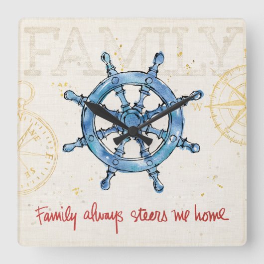 Kustprijsopgave | Familie brengt me altijd thuis Vierkante Klok (Voorkant)