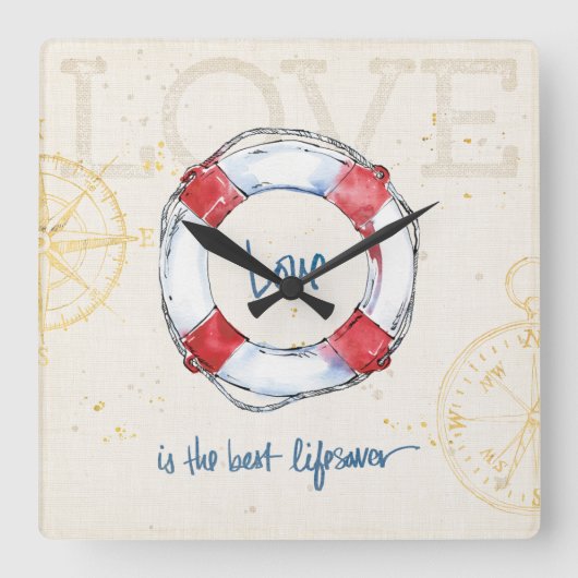 Kustprijsopgave | Liefde is de beste levensredder Vierkante Klok (Voorkant)