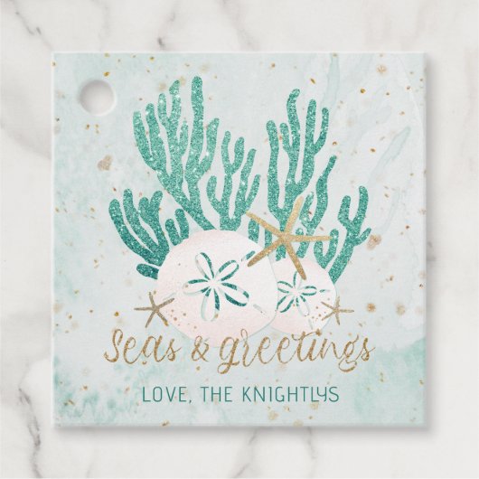 Kustproducten en -ZEEEN Turquoise Glitter Bedankjes Labels (Voorkant)