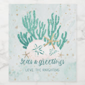 Kustproducten en -ZEEEN Turquoise Glitter Wijn Etiket (Enkel label)