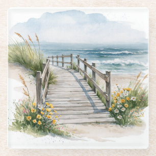 Kustpromenade Aquarel Glazen Onderzetter