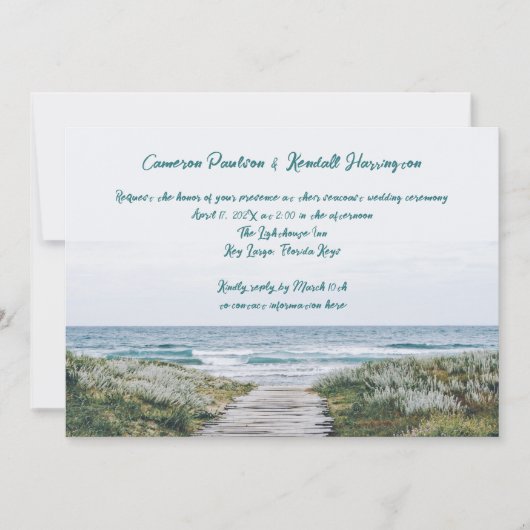 Kustpromenade Handgeschreven Ganzepen Huwelijk Kaart (Voorkant)