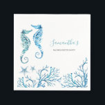 Kustrijke Waterverf Seahorse Personalized Napkins Servet<br><div class="desc">Ontdek de charme van de oceaan met onze prachtige waterverf servetten aan de kust, met elegante zeepaardjes, zeesterren en zeeen koraal geschilderd in levendige turquoise blues. Pas deze servetten aan met uw gepersonaliseerde gegevens om een speciaal tintje toe te voegen aan elk zomerhuisfeest of vrijgezellenfeest. Voor een samenhangende look, verken...</div>