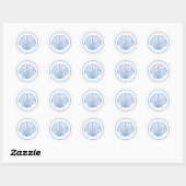 Kustrooster (Preppy Blue en White Scallop Shell) Ronde Sticker (Vel)