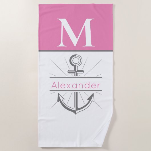 Kustroze anchor Nautical Monogram Strandlaken (Voorkant)