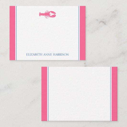 Kustroze en marineblauwe kreeft gepersonaliseerd notitiekaartje (Voorkant / Achterkant)