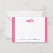 Kustroze en marineblauwe kreeft gepersonaliseerd notitiekaartje (Voorkant)