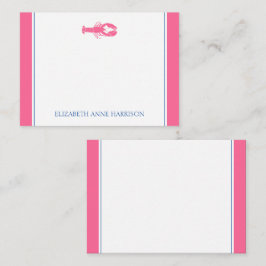 Kustroze en marineblauwe kreeft gepersonaliseerd notitiekaartje