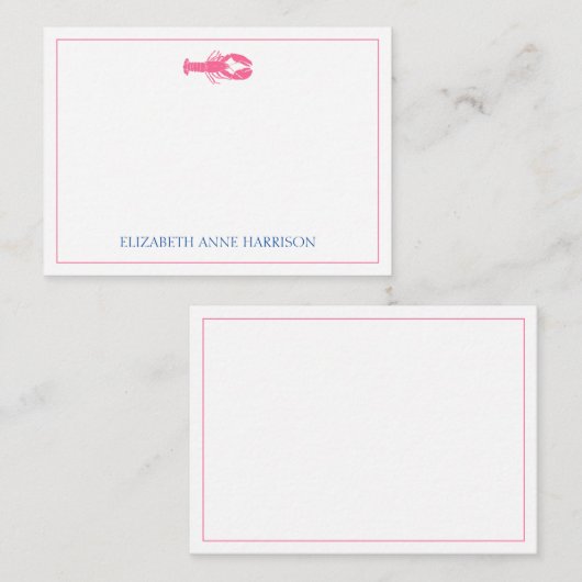 Kustroze en marineblauwe kreeft gepersonaliseerd notitiekaartje (Voorkant / Achterkant)