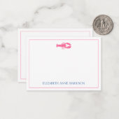 Kustroze en marineblauwe kreeft gepersonaliseerd notitiekaartje (Voorkant / Achterkant in situ)