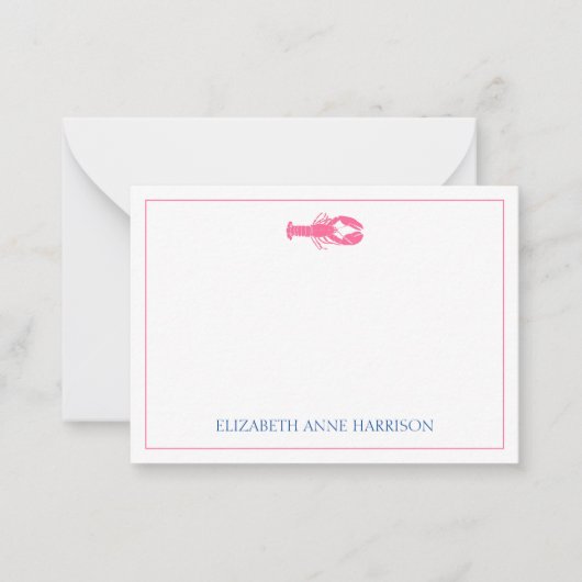 Kustroze en marineblauwe kreeft gepersonaliseerd notitiekaartje (Voorkant)