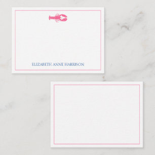 Kustroze en marineblauwe kreeft gepersonaliseerd notitiekaartje