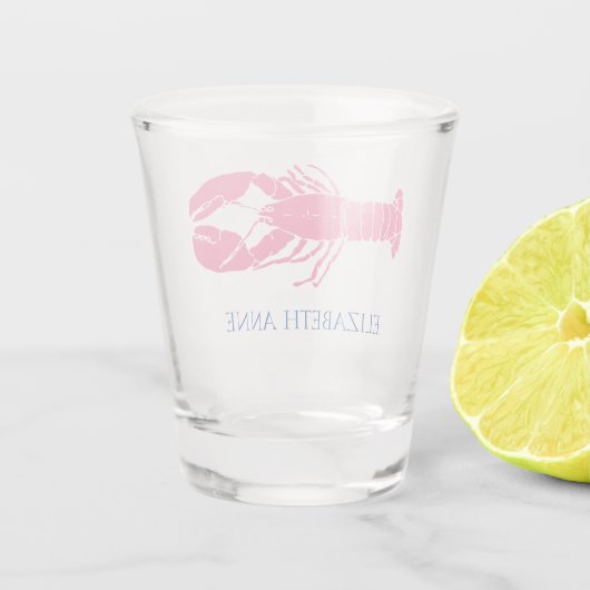 Kustroze en marineblauwe kreeft gepersonaliseerd shot glas (Achterkant)