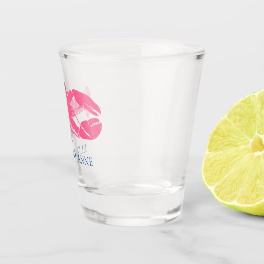 Kustroze en marineblauwe kreeft gepersonaliseerd shot glas (Rechts)