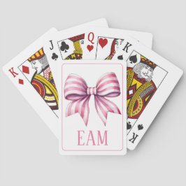 Kustroze en Witte Aquarel Strik Monogram Pokerkaarten