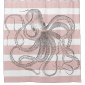 Kustroze  octopus op neusroze strepen douchegordijn (Voorkant)