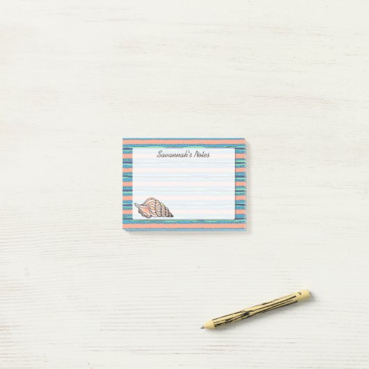Kustroze Seashell Custom Name Post-it® Notes (Op bureau)