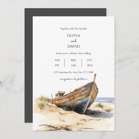 Kustrustieke scheepswrak Shoreline Beach Bruiloft Kaart (Voorkant / Achterkant)