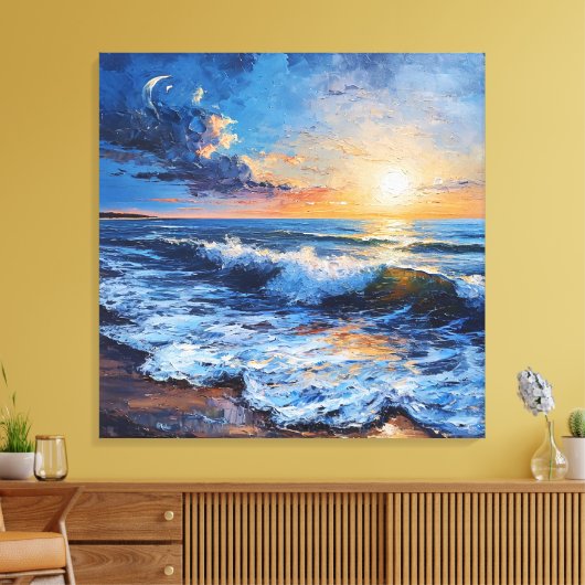 Kustscène bij zonsondergang canvas afdruk (Insitu (Woonkamer))
